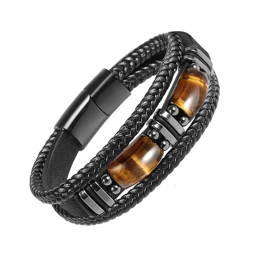 braided leather bracelet Natural Tiger Eye Stone Bracelet Black