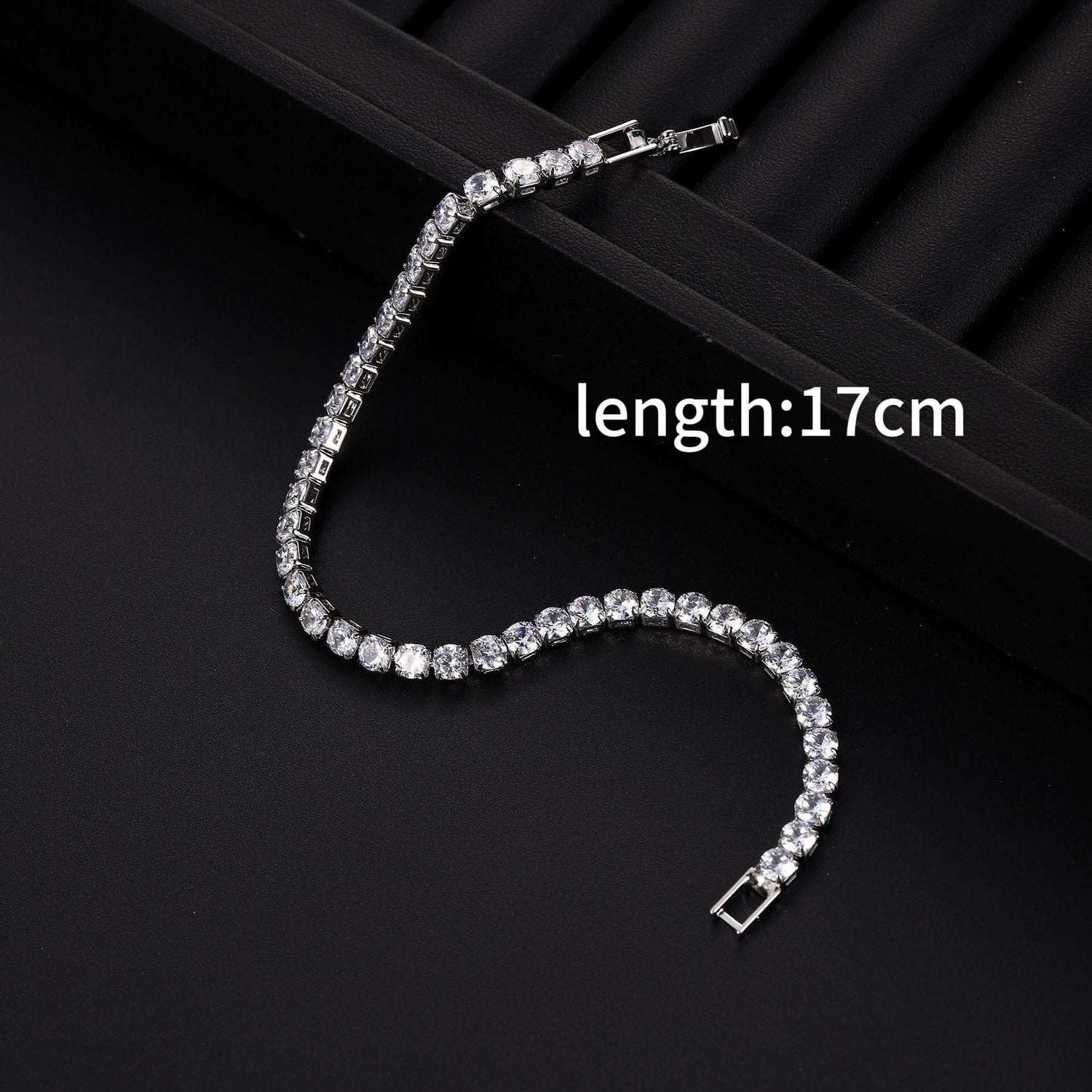 Sparkling Tennis Chain Bracelet, 14K Gold Plated Cubic Zirconia Wristband, Dainty Unisex Jewelry For Wedding, Party &amp; Daily Wear