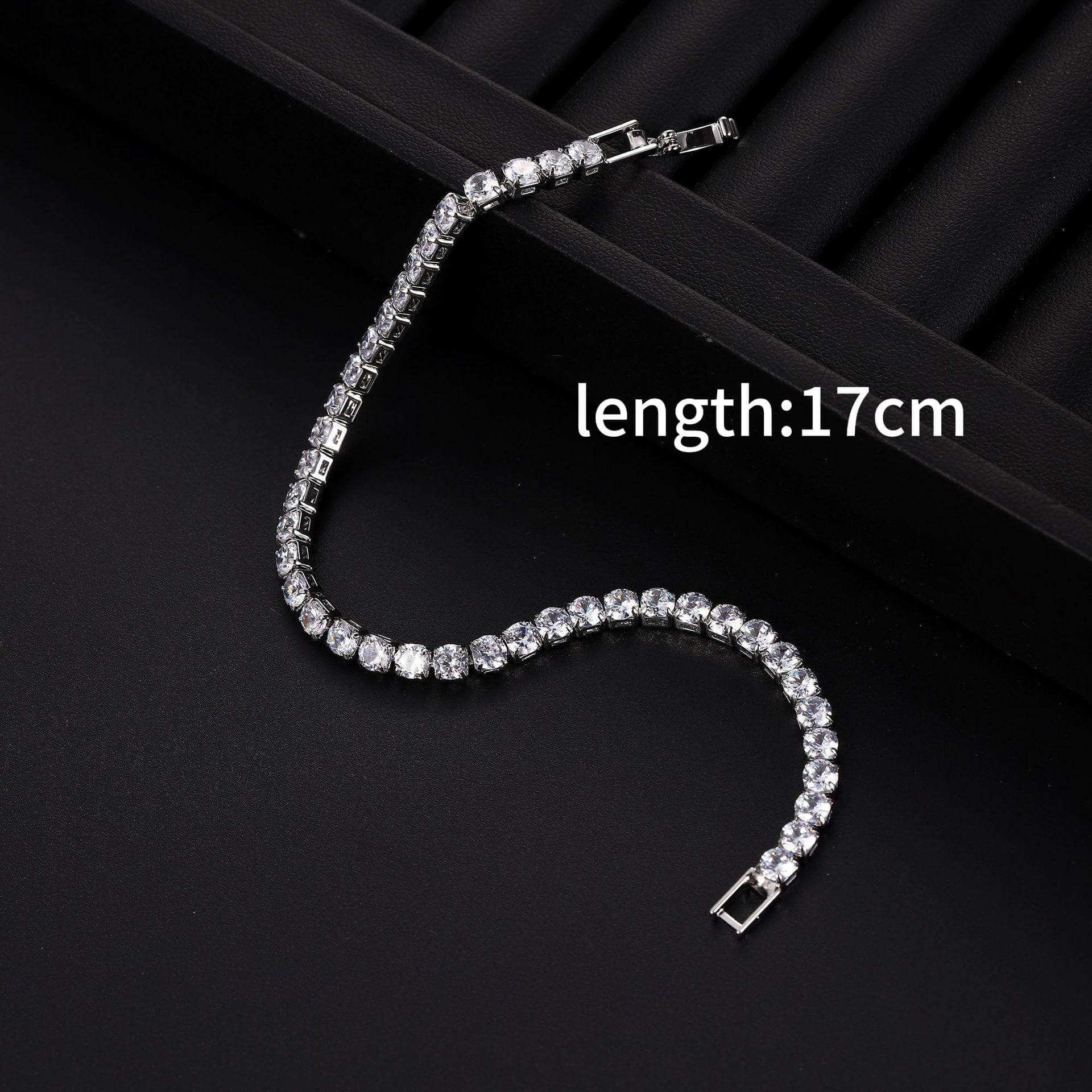 Sparkling Tennis Chain Bracelet, 14K Gold Plated Cubic Zirconia Wristband, Dainty Unisex Jewelry For Wedding, Party &amp; Daily Wear