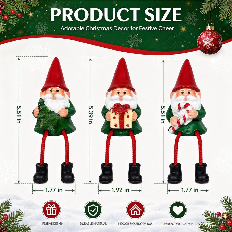 Christmas Gnome Decorations, Shelf Sitter Figurines With Dangling Legs ,3Pcs Christmas