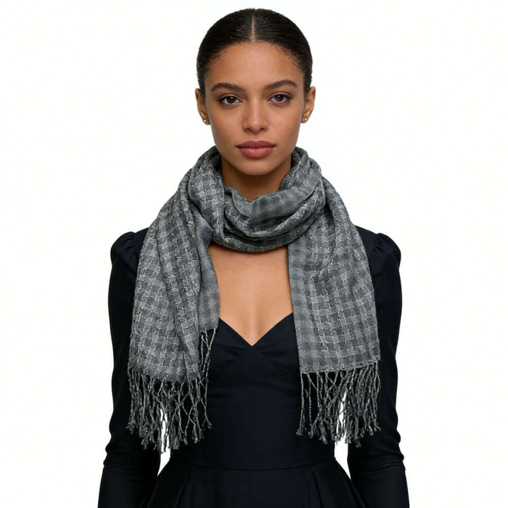 fashionable scarf 2pcs Deep Fringe Grey Acrylic Scarf