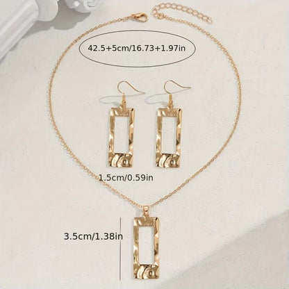 Necklace &amp; Earrings Gold-Toned Hammered Geometric Jewelry Set