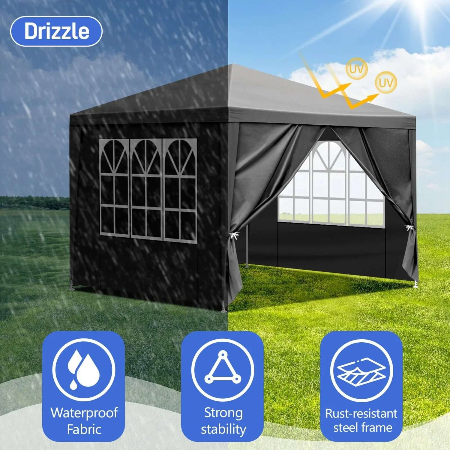 4 Sides Pergola 10x10ft Black, 4 Sides Pergola, PE Cloth