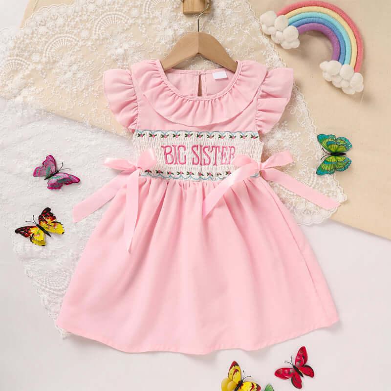 toddler girl dress with bow Pink Ruffle Sleeve Dress Pink