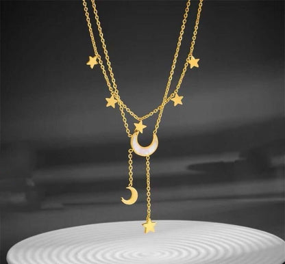 layered gold necklace Moon And Stars Necklace