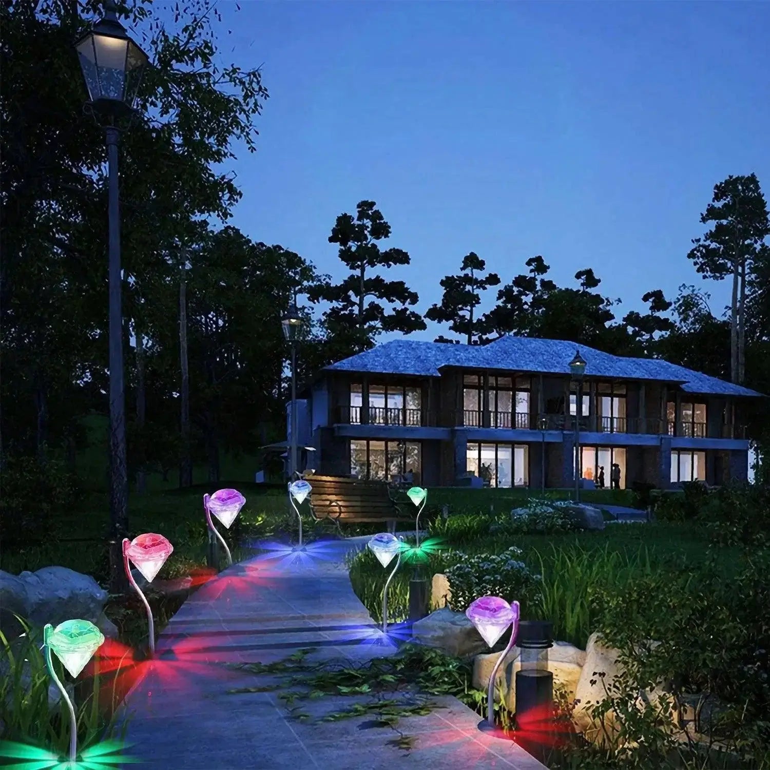 solar lights for yard 4Pcs Solar Garden Light Outdoor Diamond LED AS pic